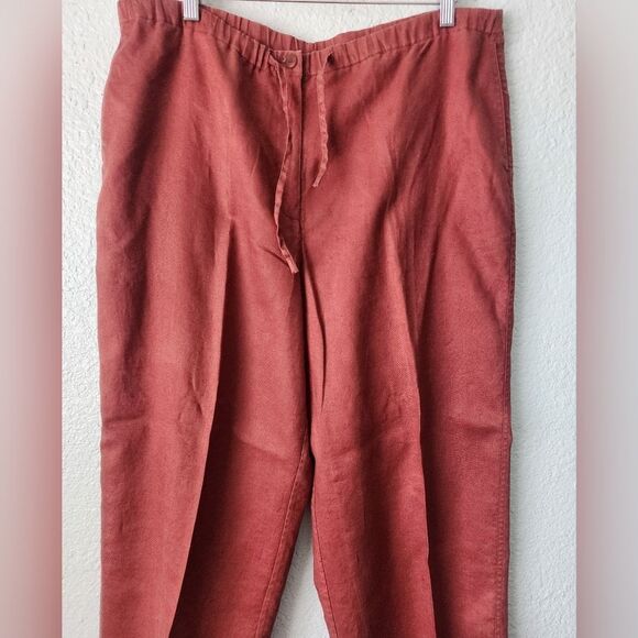 My Weekend Clothes Linen Wide Leg Pants with Relaxed Fit Orange Rust - Picture 3 of 12